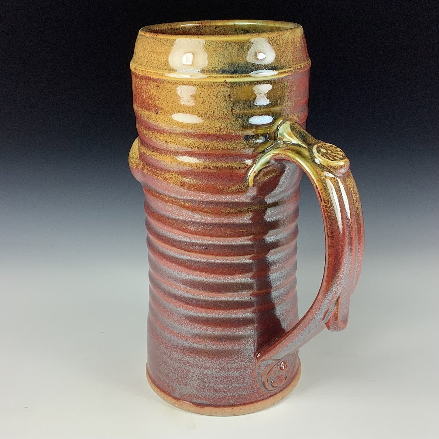 Large handmade pottery mugs rustic ceramic mugs extra large stoneware mugs oversized coffee mugs tea cup - Iron red with white ash wiggle slip-dotted bump - item 3720