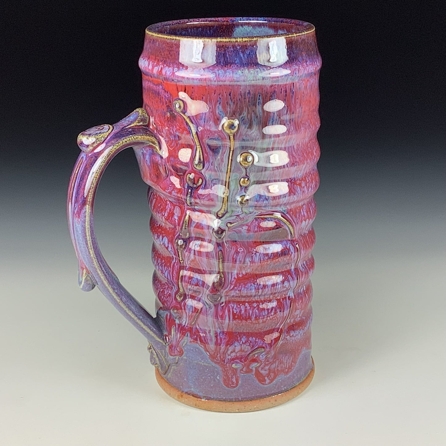 Large handmade pottery mugs rustic ceramic mugs extra large stoneware mugs oversized coffee mugs tea cup - Purple red bamboo wiggle bump - item 3731