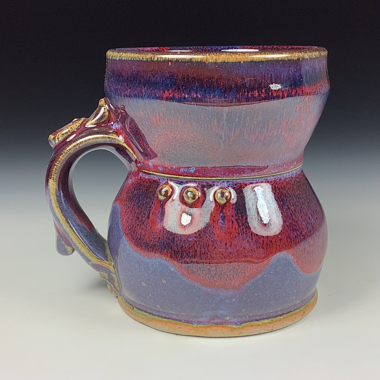 Handmade ceramic mugs stoneware coffee mugs pottery tea mugs stoneware drinkware - purple slip trail dot mug 3658