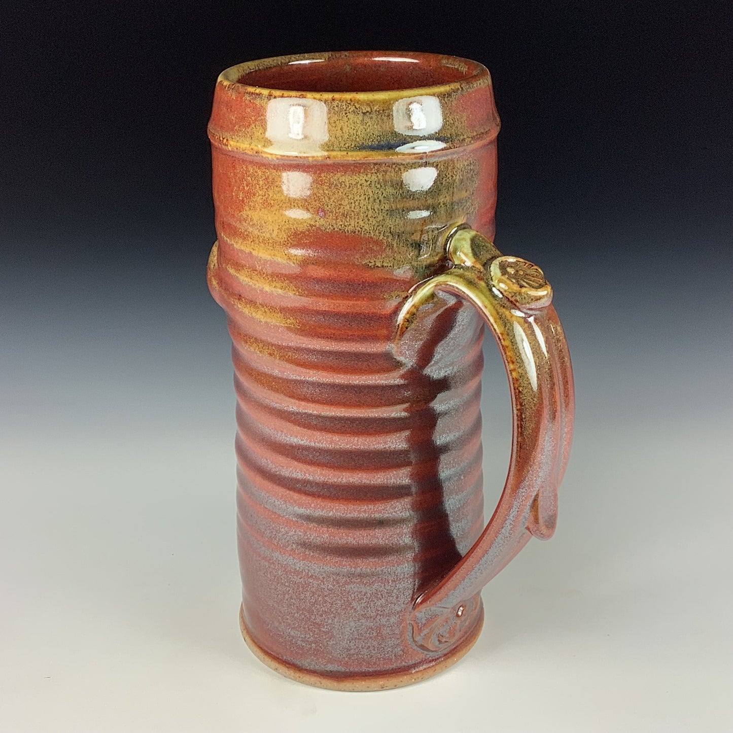 Large handmade pottery mugs rustic ceramic mugs extra large stoneware mugs oversized coffee mugs tea cup - Iron red with white ash wiggle slip-dotted bump - item 3724