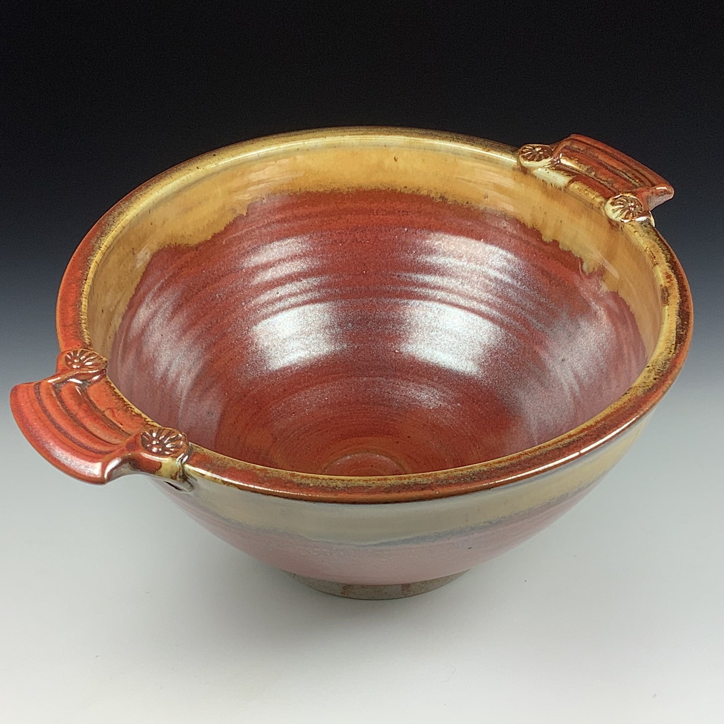 Handmade ceramic artisanal pottery bowls dinnerware stoneware serving bowls centerpiece - Large iron red with white ash with handles 3680