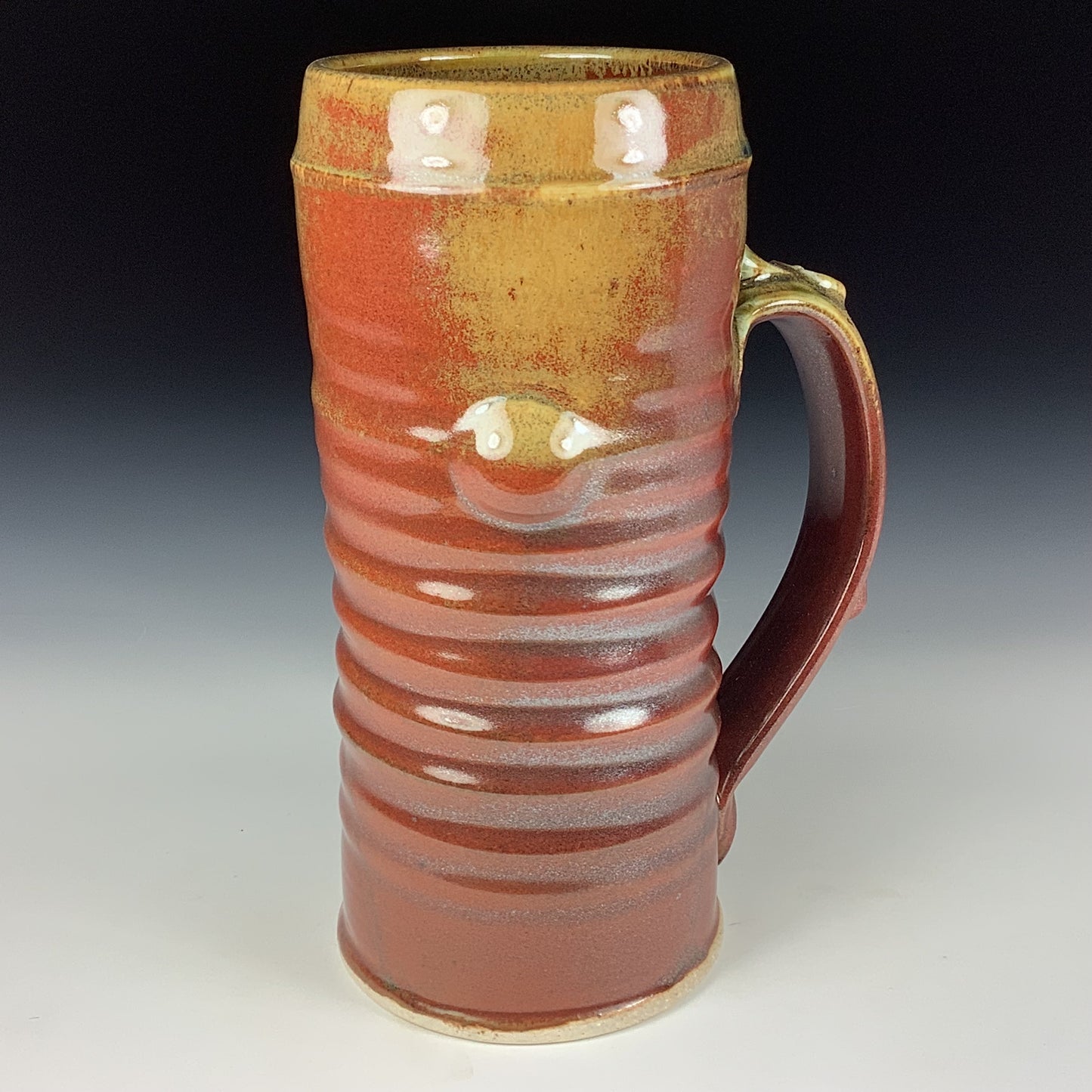 Large handmade pottery mugs rustic ceramic mugs extra large stoneware mugs oversized coffee mugs tea cup - Iron red with white ash wiggle slip-dotted bump - item 3722