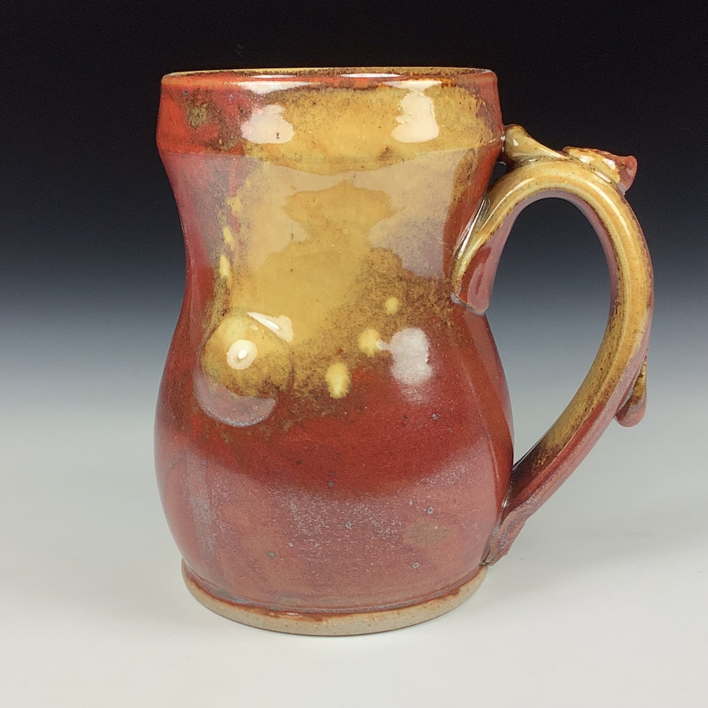 Handmade ceramic mugs stoneware coffee mugs pottery tea mugs stoneware drinkware - iron red with ash white dotted slip dots bump mug 3638