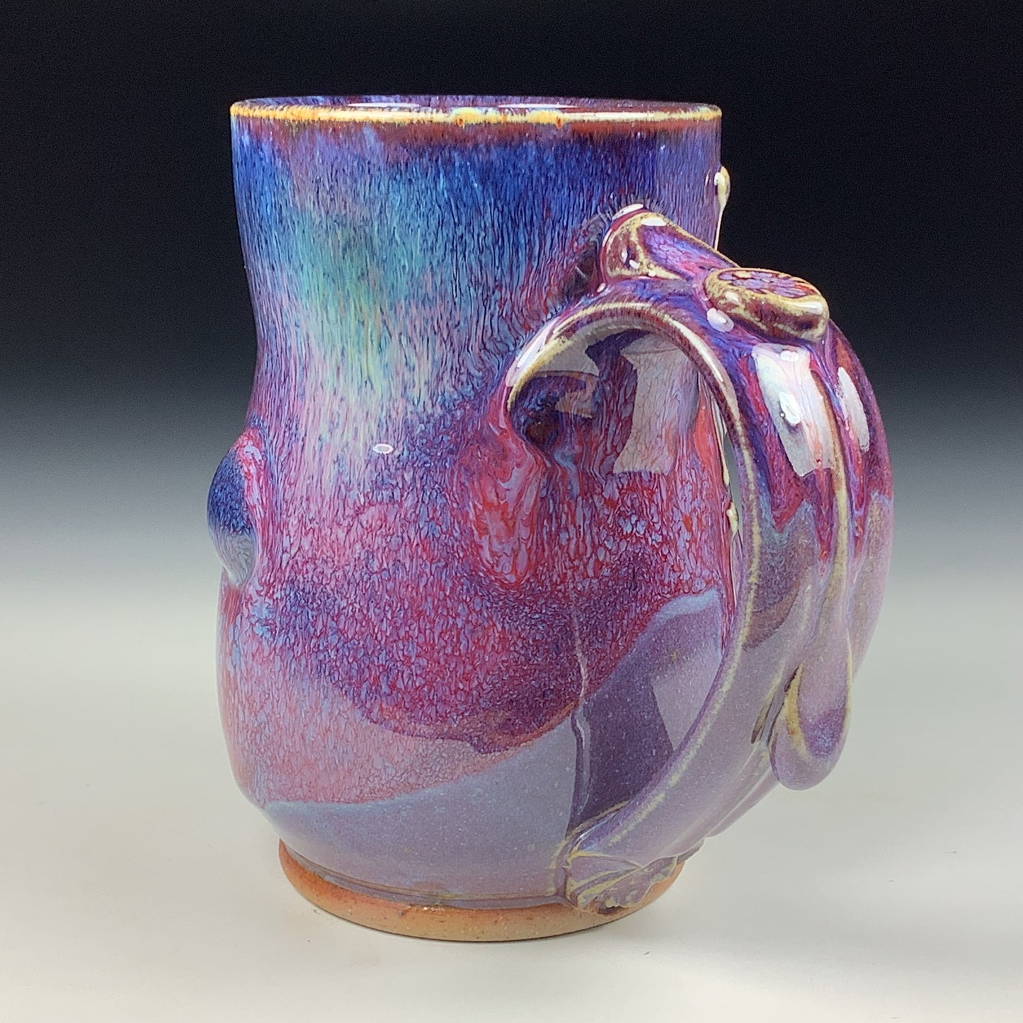 Handmade ceramic mugs stoneware coffee mugs pottery tea mugs stoneware drinkware - Purple red bamboo slip bump mug 3780