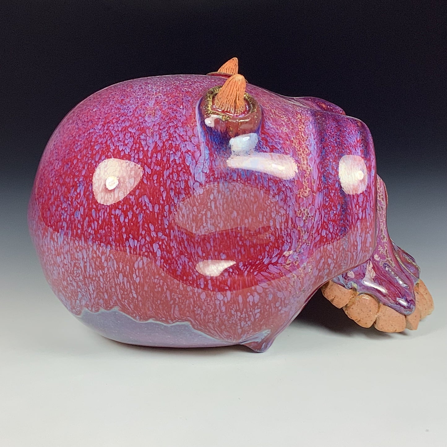 Handmade stoneware art abstract ceramic sculptures pottery decoration skull - Red wheel thrown enclosed form altered skull sculpture - item 3879