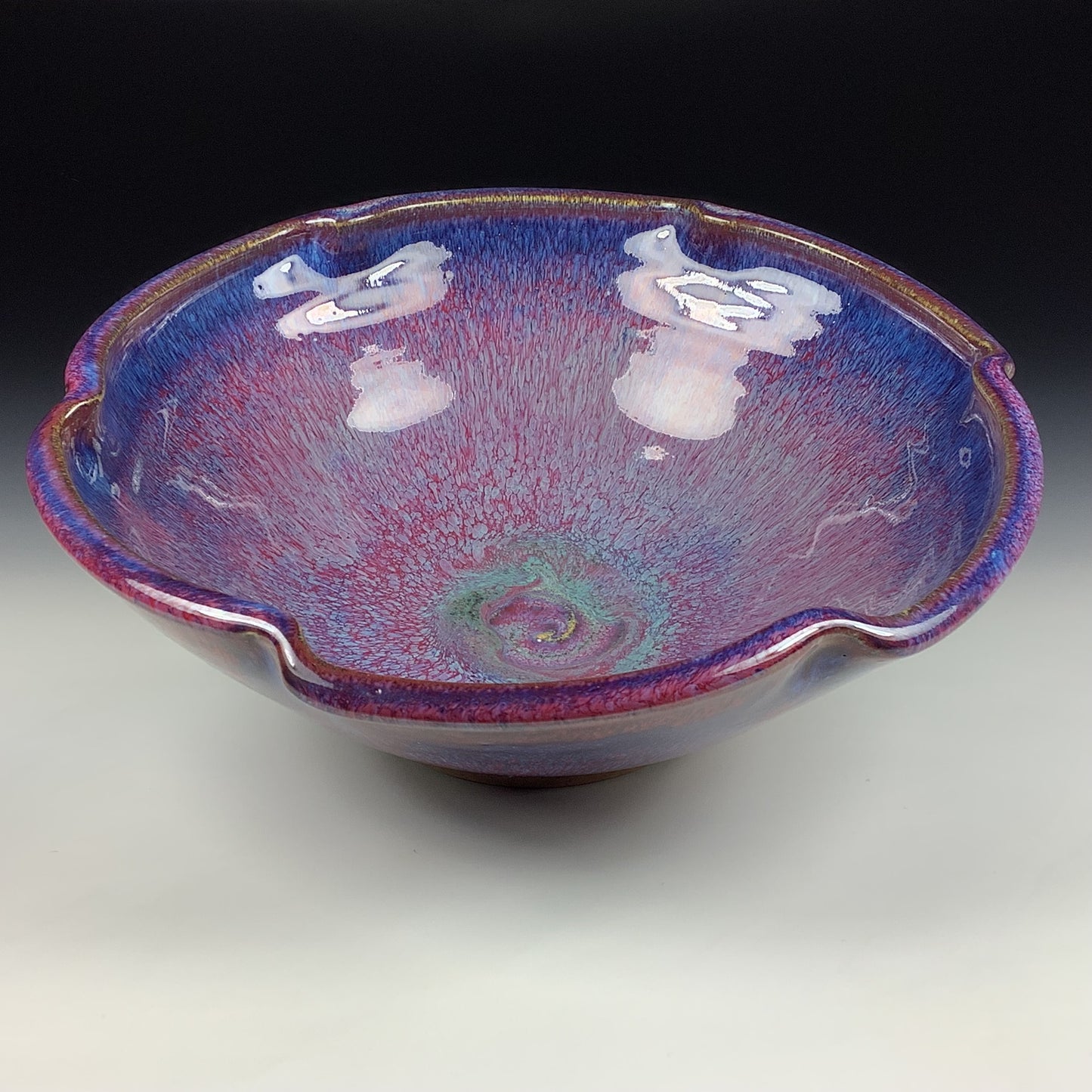 Handmade ceramic artisanal pottery bowls dinnerware stoneware serving bowls centerpiece - Medium purple scalloped rim serving bowl 3830