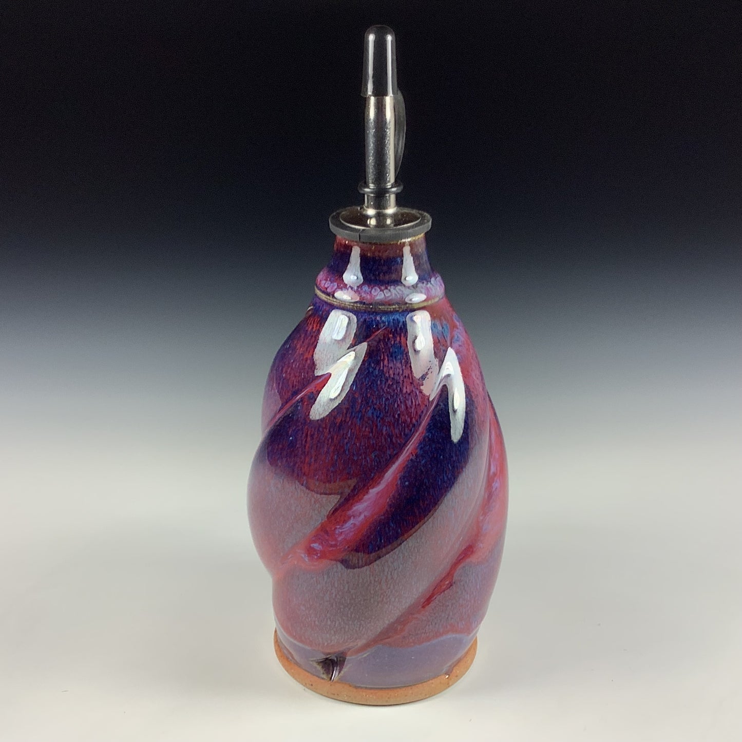 Ceramic olive oil dispenser oil bottle oil cruet handmade stoneware pottery dinnerware kitchenware - Deep dark purple twisty- item 3841