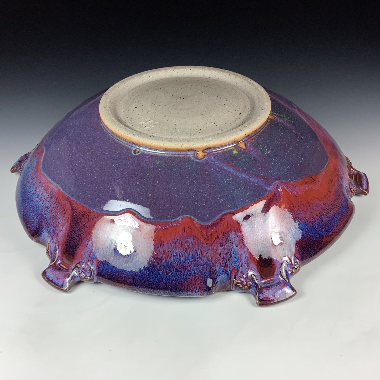 Handmade Stoneware Pottery Large Red Purple Glazed Serving Platter with Handles - Item 4084