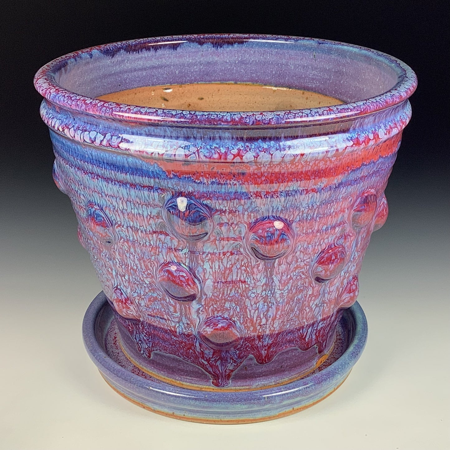 Handmade ceramic stoneware pottery planter - purple blue bump item 3885