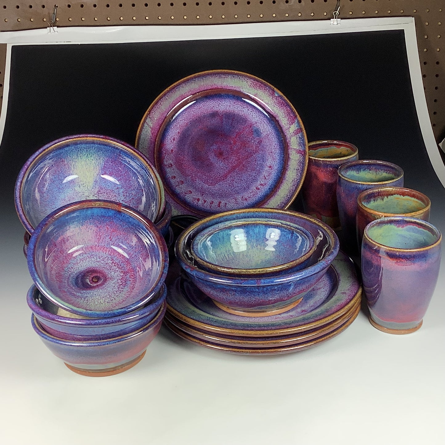 Handmade ceramic artisanal pottery dinnerware stoneware 4 plate setting - Purple item 3897