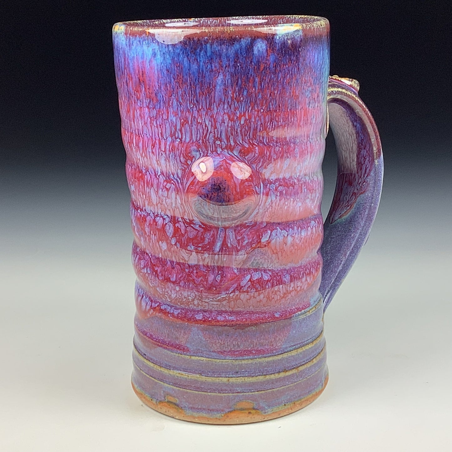 Handmade ceramic mugs stoneware coffee mugs pottery tea mugs stoneware drinkware - purple red slip dotted wiggle bump mug 3794