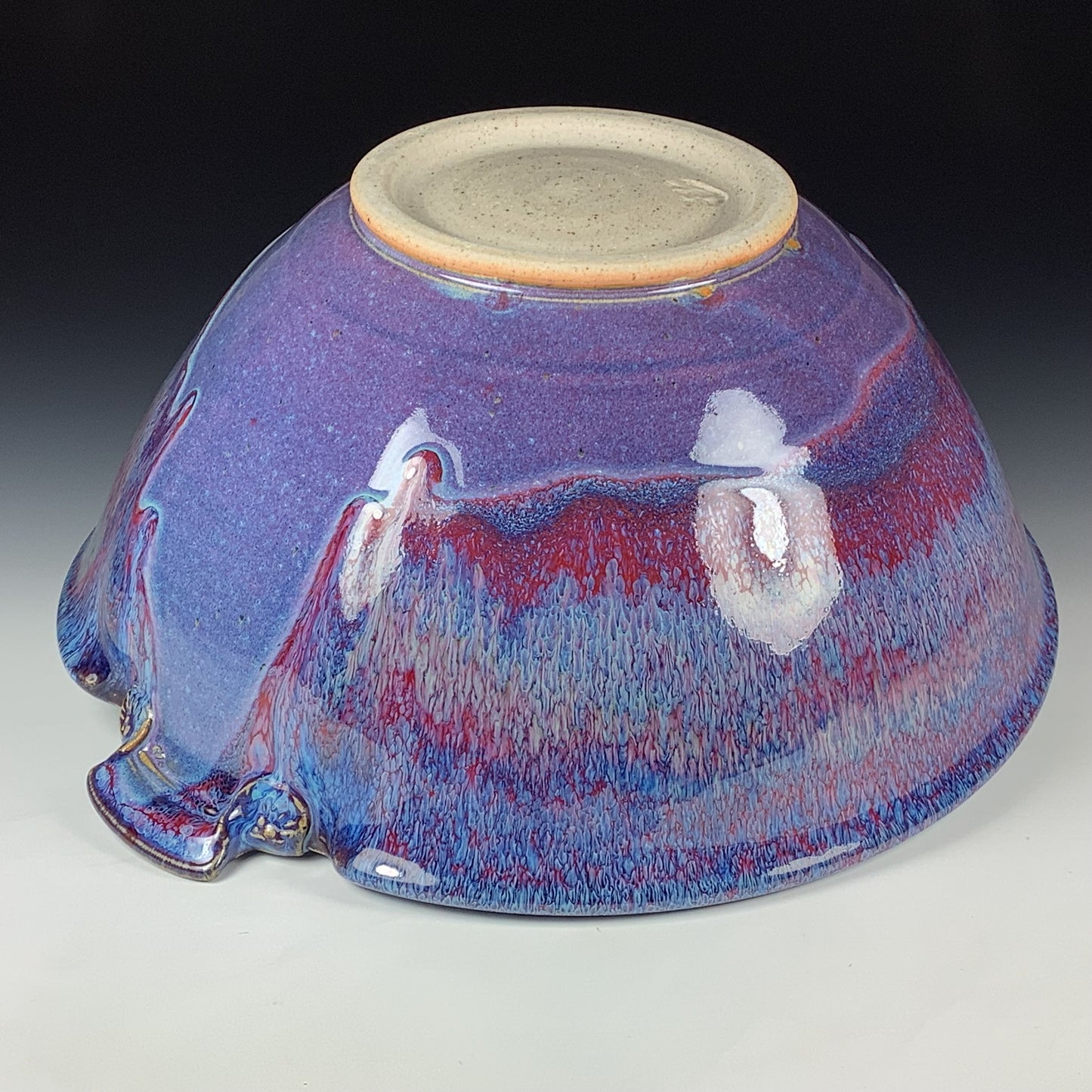 Handmade Stoneware Pottery Purple Glazed Serving Bowl with Handles - Item 4082