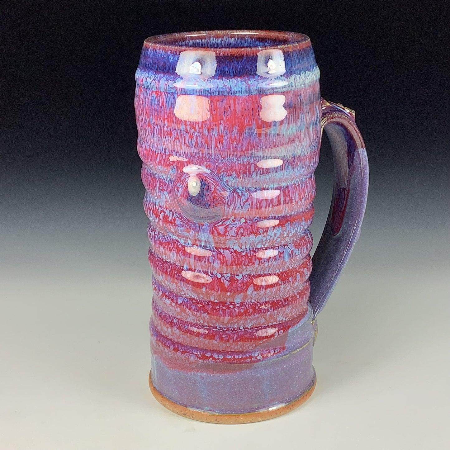 Large handmade pottery mugs rustic ceramic mugs extra large stoneware mugs oversized coffee mugs tea cup - Purple red bamboo wiggle bump - item 3730