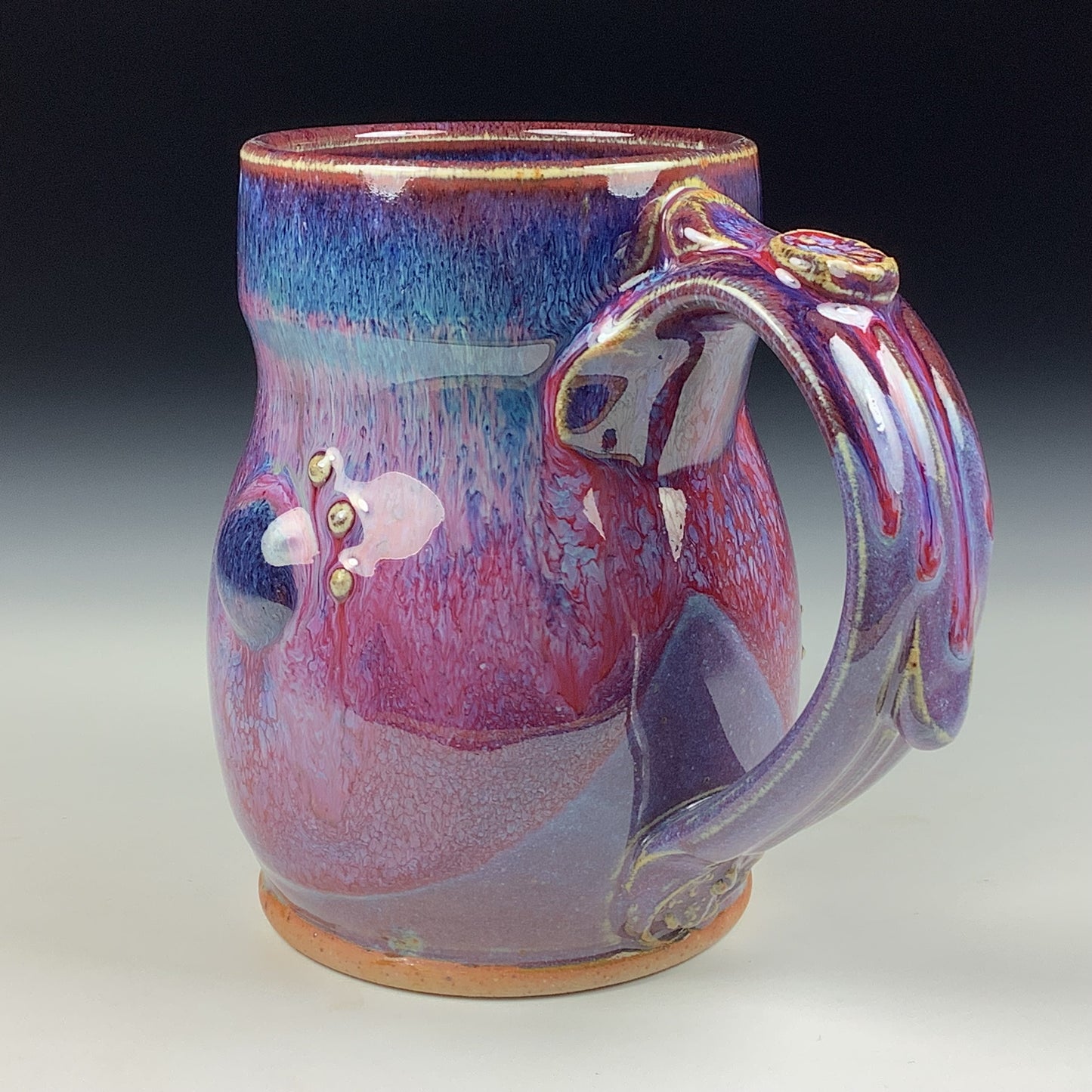 Handmade ceramic mugs stoneware coffee mugs pottery tea mugs stoneware drinkware - Purple red jellyfish slip bump mug 3763