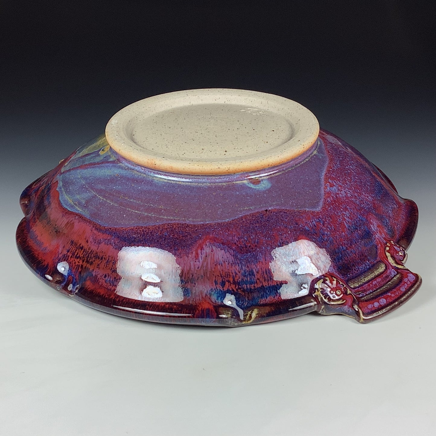 Handmade Stoneware Pottery Purple Red Glazed Serving Dish with Handles - Item 4075