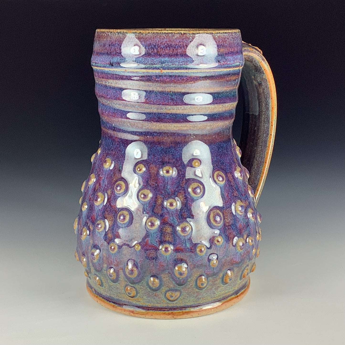 Handmade Stoneware Coffee Mug: Purple Glaze, Slip-Dotted