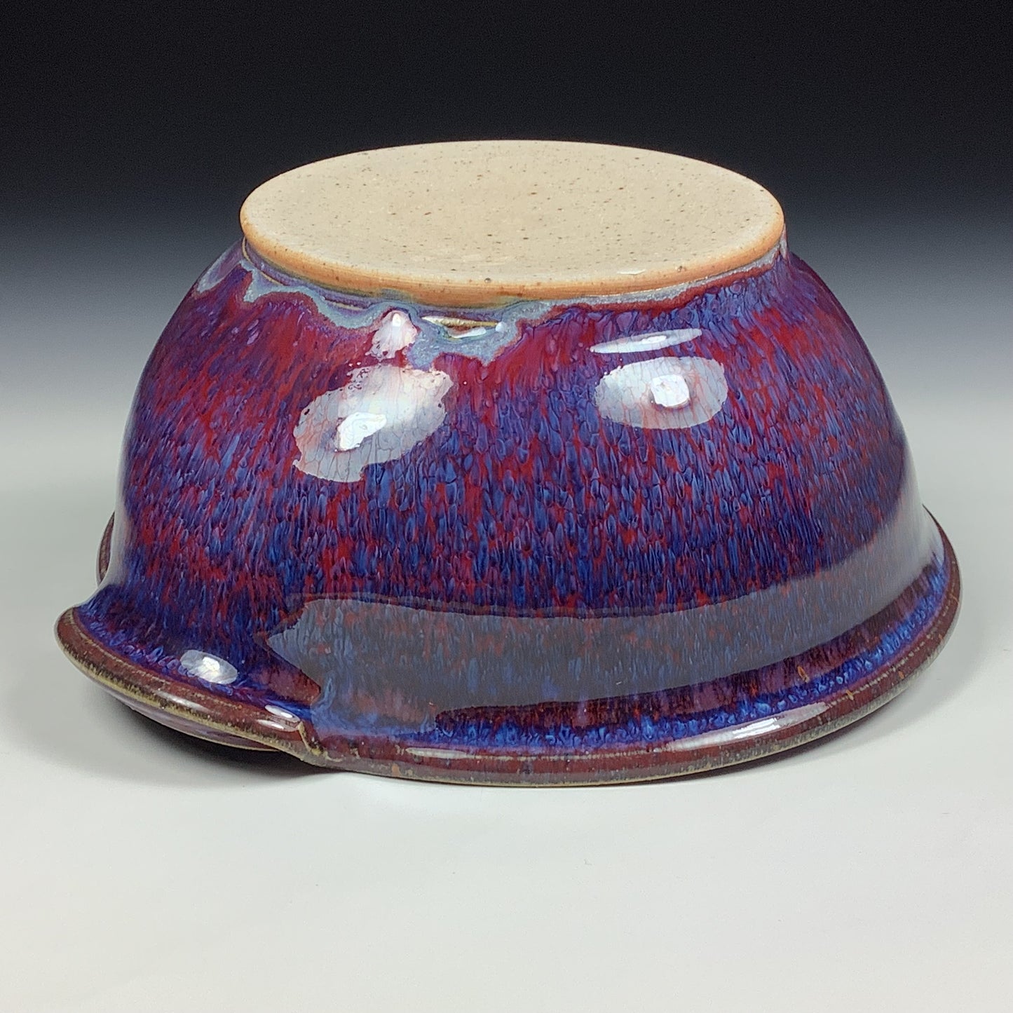 Handmade ceramic deep spoon rest stoneware pottery kitchenware - Purple red dotted rim item 3867