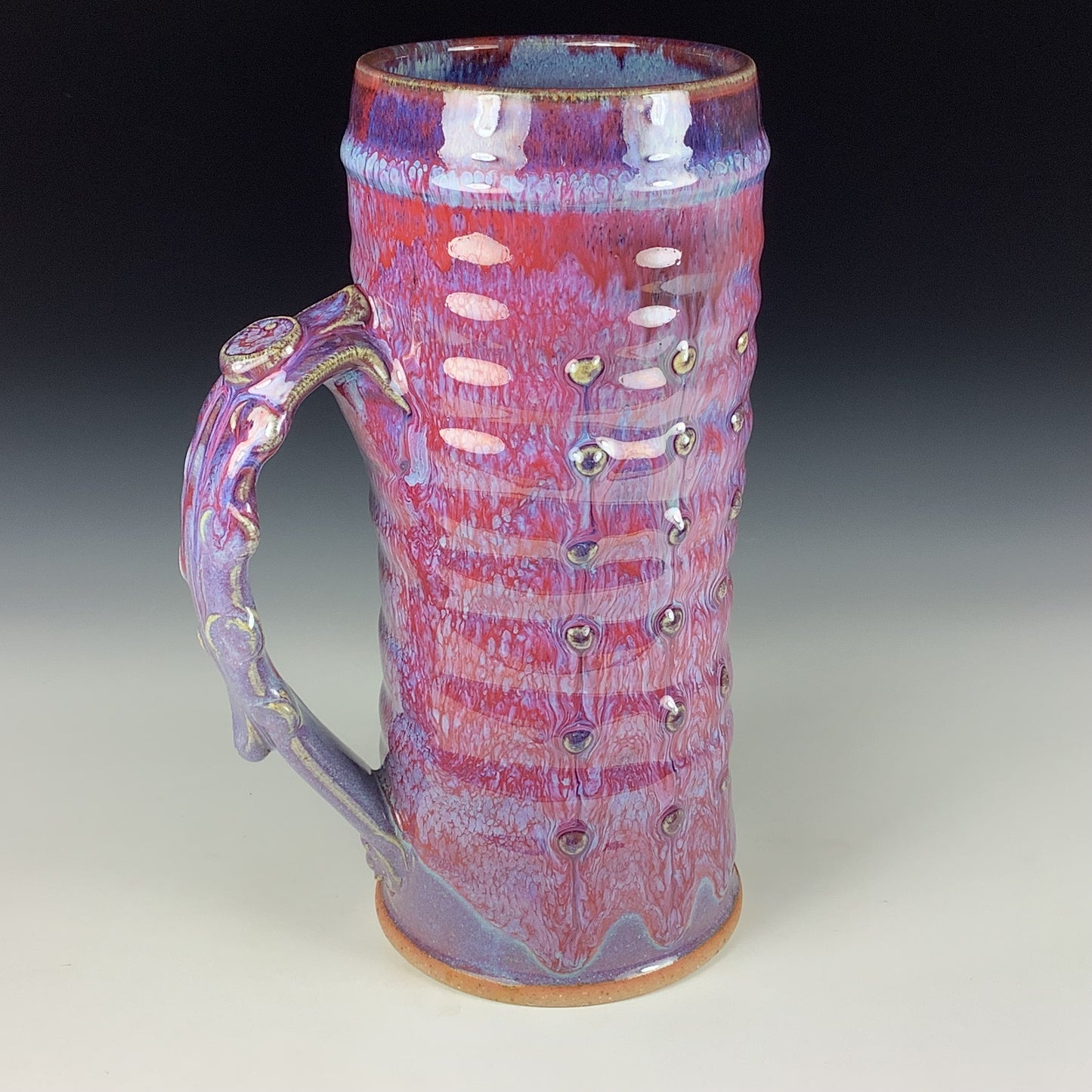 Large handmade pottery mugs rustic ceramic mugs extra large stoneware mugs oversized coffee mugs tea cup - Purple red wiggle slip dotted - item 3718
