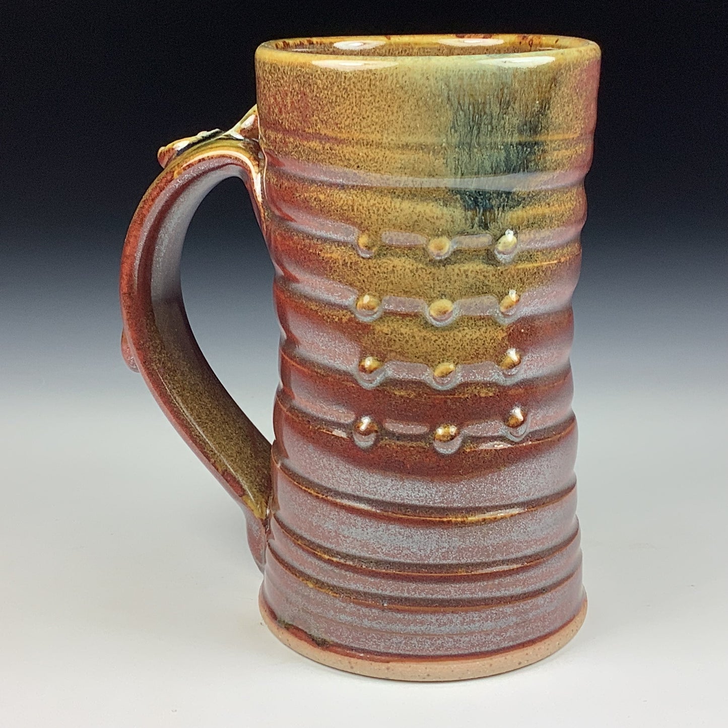 Handmade ceramic mugs stoneware coffee mugs pottery tea mugs stoneware drinkware - Iron red with white ash slip dotted wiggle bump mug 3793