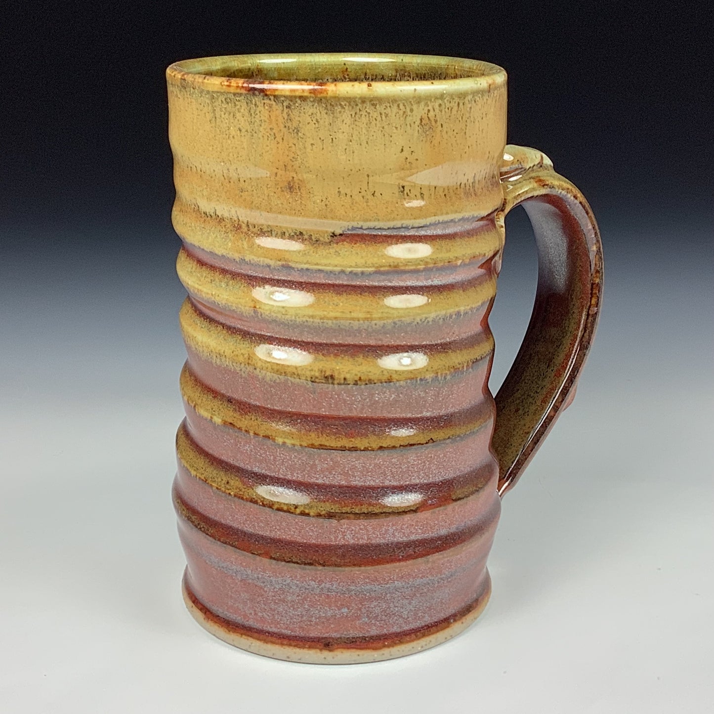 Handmade ceramic mugs stoneware coffee mugs pottery tea mugs stoneware drinkware - Iron red with white ash wiggle item 3857