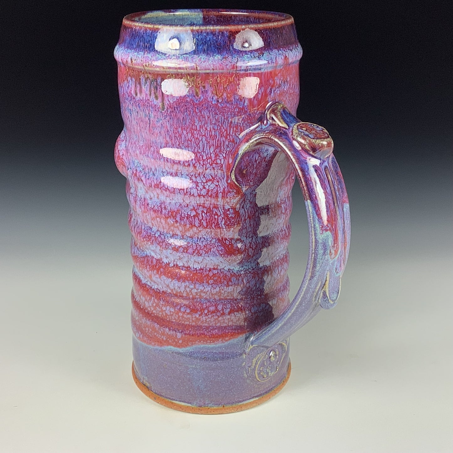 Large handmade pottery mugs rustic ceramic mugs extra large stoneware mugs oversized coffee mugs tea cup - Purple red wiggle bump - item 3714