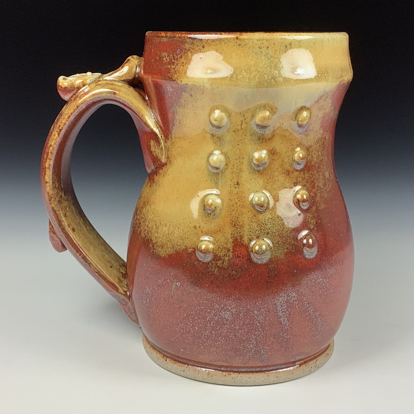 Handmade ceramic mugs stoneware coffee mugs pottery tea mugs stoneware drinkware - iron red with ash white dotted slip dots bump mug 3639