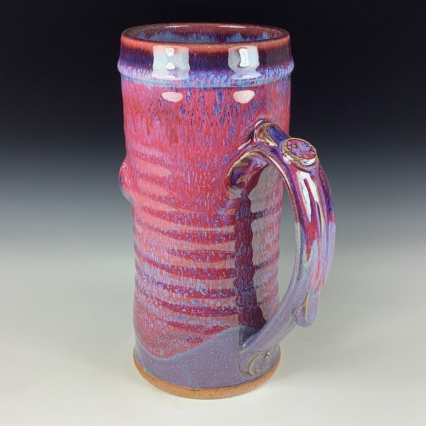 Large handmade pottery mugs rustic ceramic mugs extra large stoneware mugs oversized coffee mugs tea cup - Purple red wiggle slip-dotted bump - item 3716