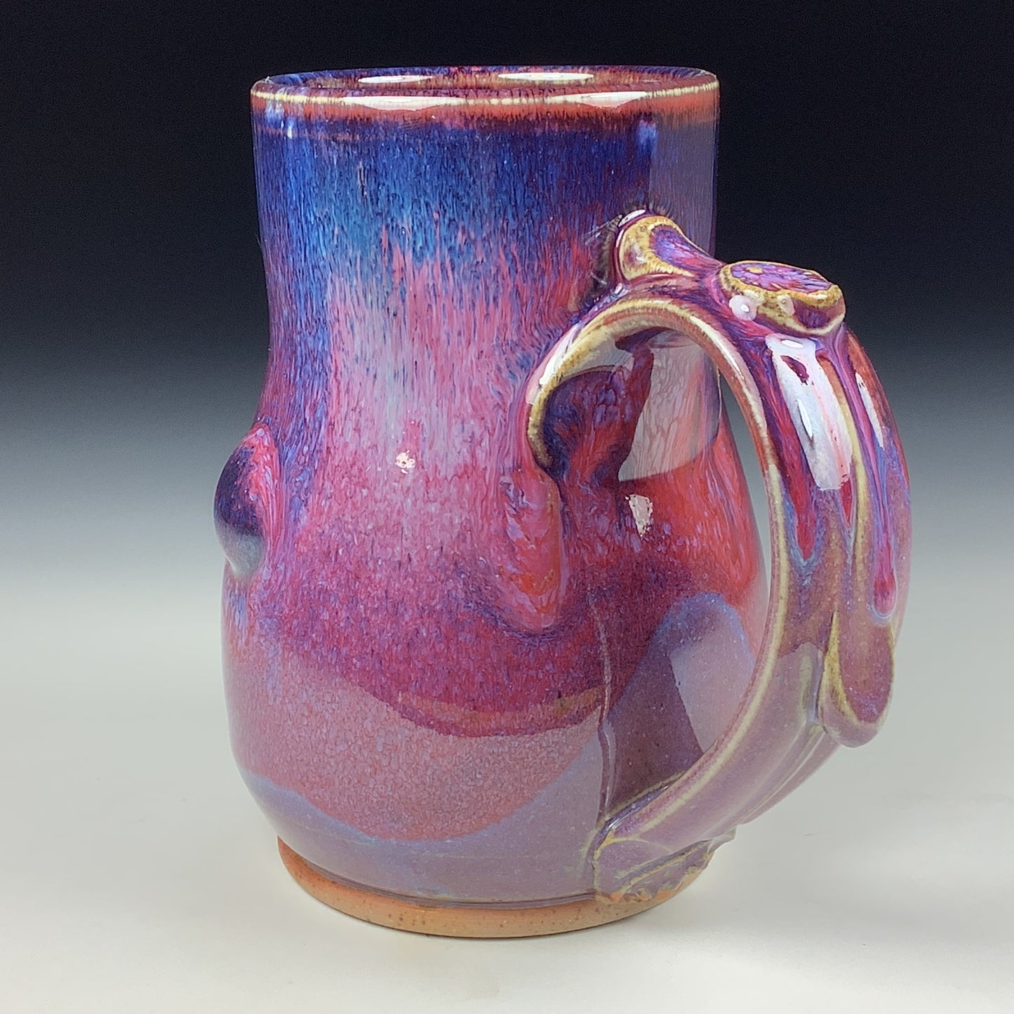 Handmade ceramic mugs stoneware coffee mugs pottery tea mugs stoneware drinkware - Purple red jellyfish slip bump mug 3766