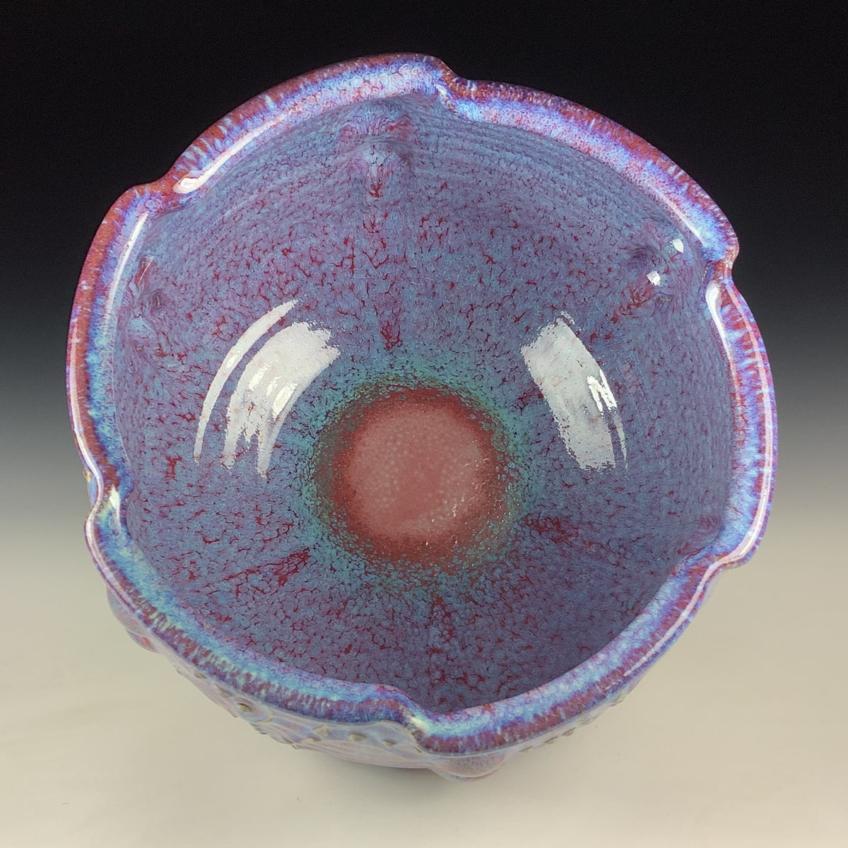 Handmade Ceramic Stoneware Pottery Serving Bowl or Centerpiece - Medium Red Purple Bump Glaze