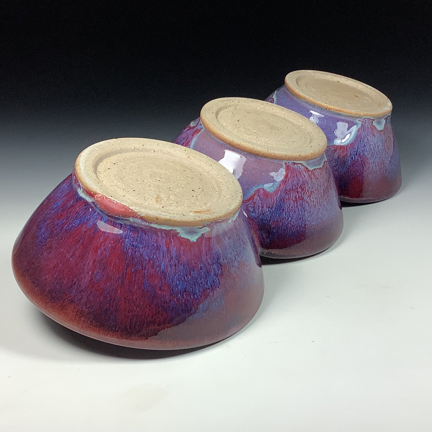Handmade ceramic artisanal pottery bowls dinnerware stoneware serving bowls - Purple tri-bowl 3818