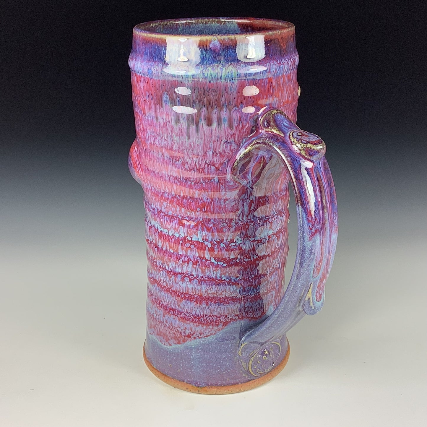 Large handmade pottery mugs rustic ceramic mugs extra large stoneware mugs oversized coffee mugs tea cup - Purple red wiggle bump - item 3719