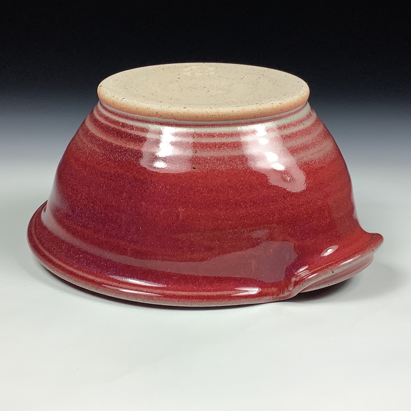 Handmade ceramic deep spoon rest stoneware pottery kitchenware - Deep red dotted rim item 3872