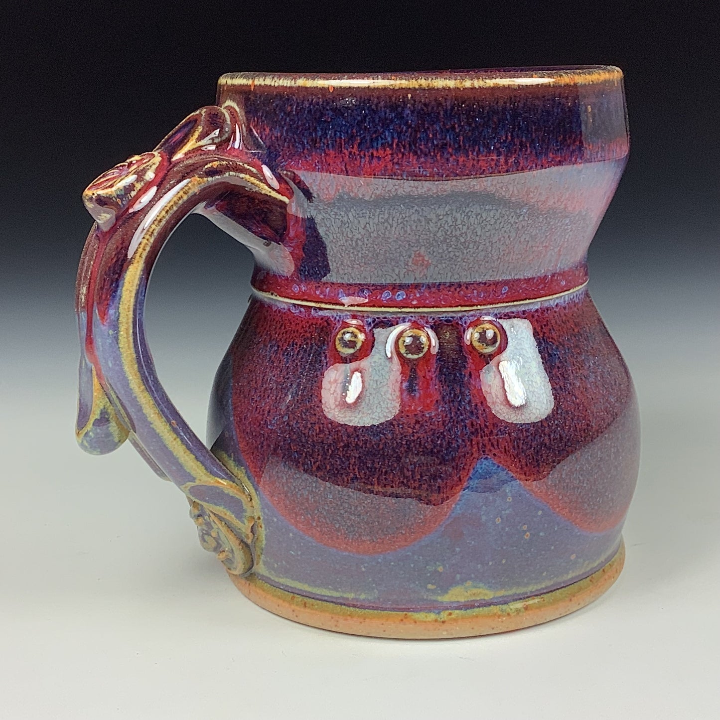 Handmade ceramic mugs stoneware coffee mugs pottery tea mugs stoneware drinkware - purple slip trail dot mug 3667