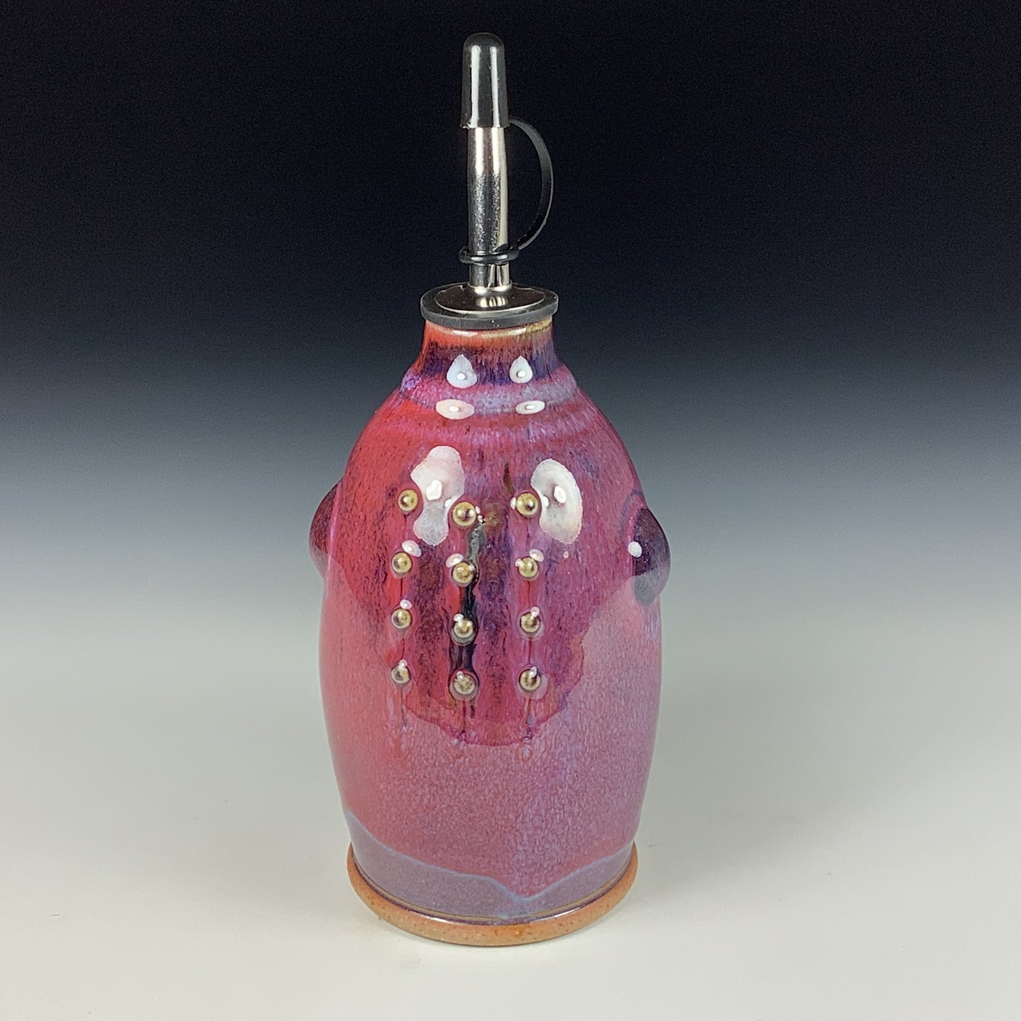 Ceramic olive oil dispenser oil bottle oil cruet handmade stoneware pottery dinnerware kitchenware - Purple red jellyfish slip dotted bump - item 3736
