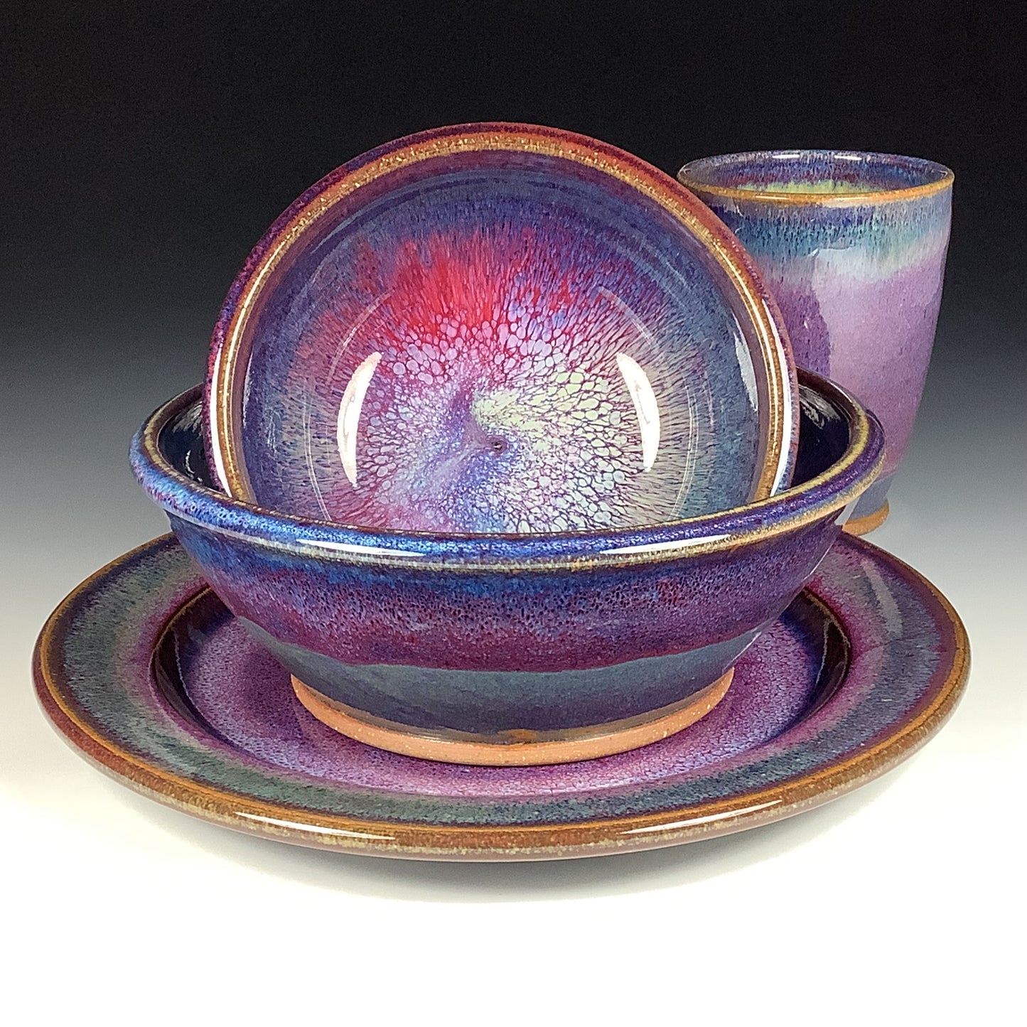Handmade ceramic artisanal pottery dinnerware stoneware single plate setting - Purple item 3891