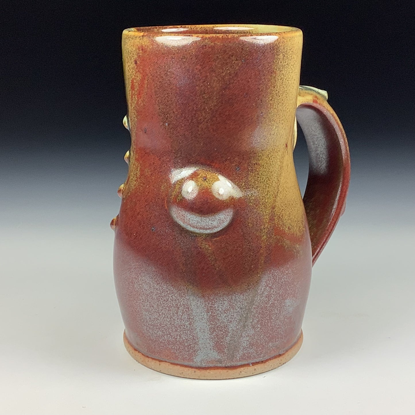 Handmade ceramic mugs stoneware coffee mugs pottery tea mugs stoneware drinkware - Iron red with white ash bamboo slip bump mug 3777