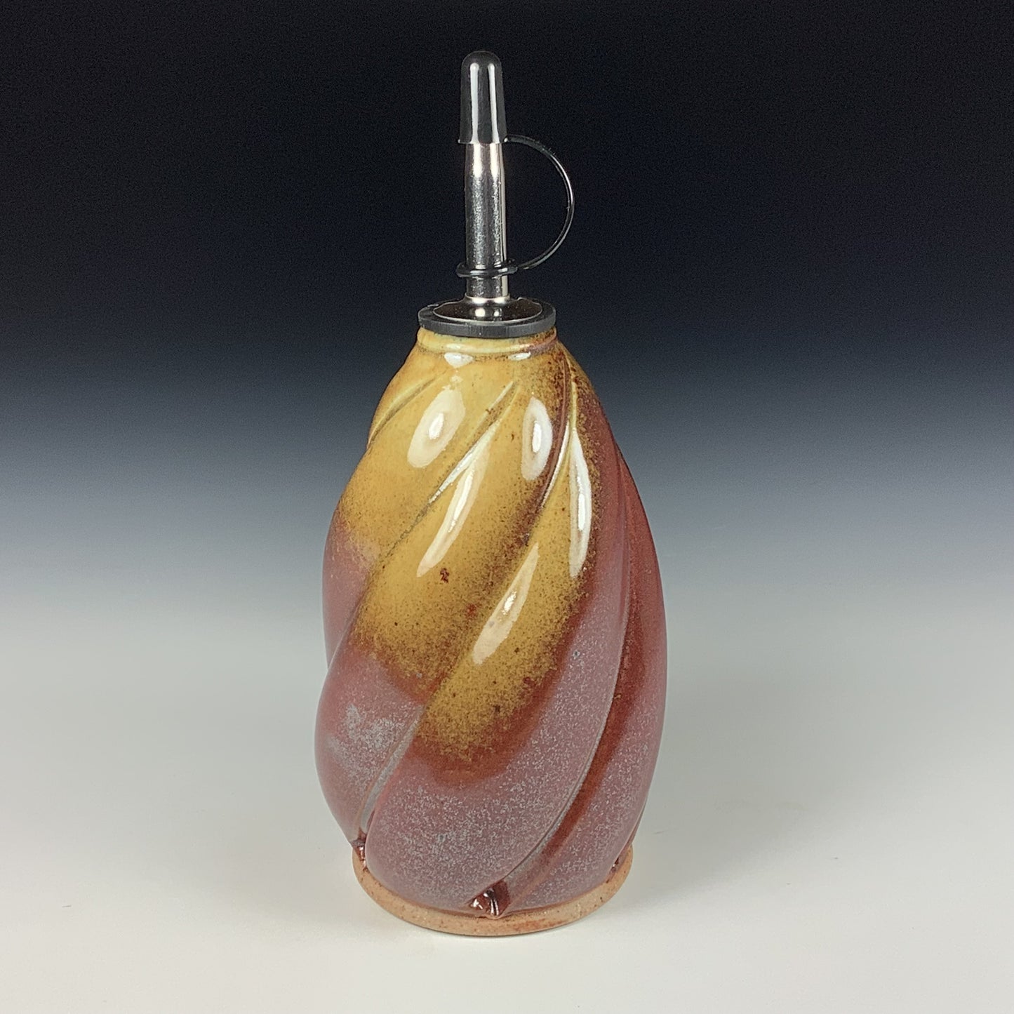 Ceramic olive oil dispenser oil bottle oil cruet handmade stoneware pottery dinnerware kitchenware - Iron red with white ash twisty- item 3737