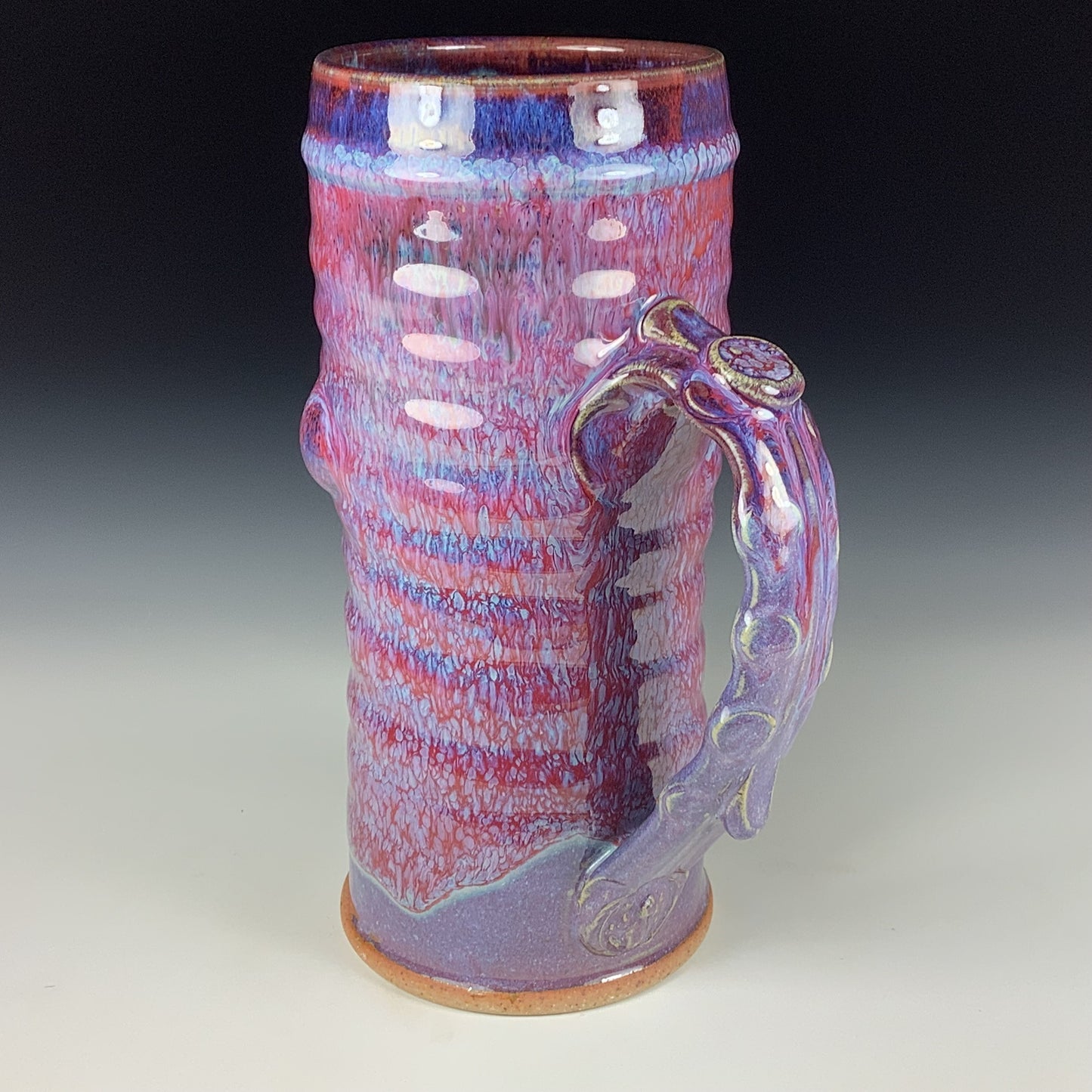 Large handmade pottery mugs rustic ceramic mugs extra large stoneware mugs oversized coffee mugs tea cup - Purple red wiggle slip dotted - item 3718