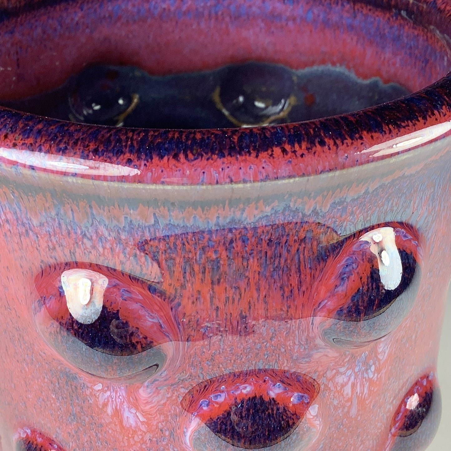 Handmade Stoneware Utensil Holder: Purple Red Glaze Bump Pottery Vase - Item 4101