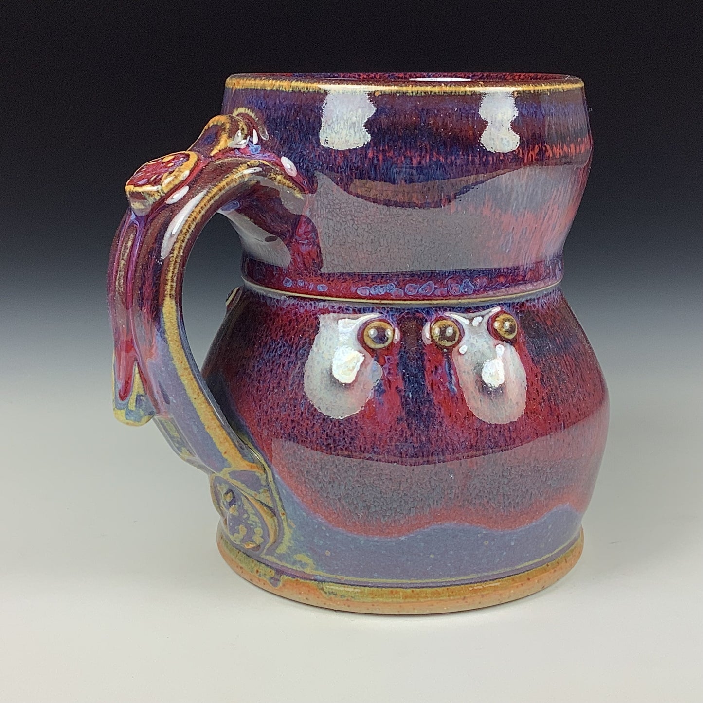 Handmade ceramic mugs stoneware coffee mugs pottery tea mugs stoneware drinkware - purple slip trail dot mug 3659