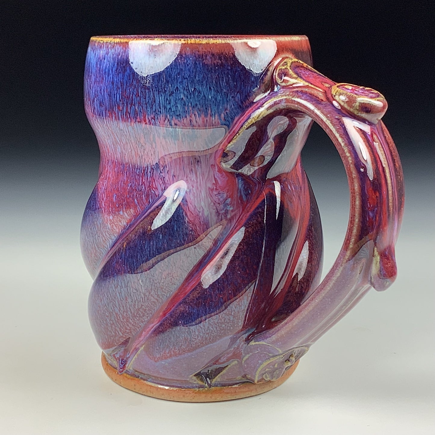 Handmade ceramic mugs stoneware coffee mugs pottery tea mugs stoneware drinkware - purple red twisty mug 3779
