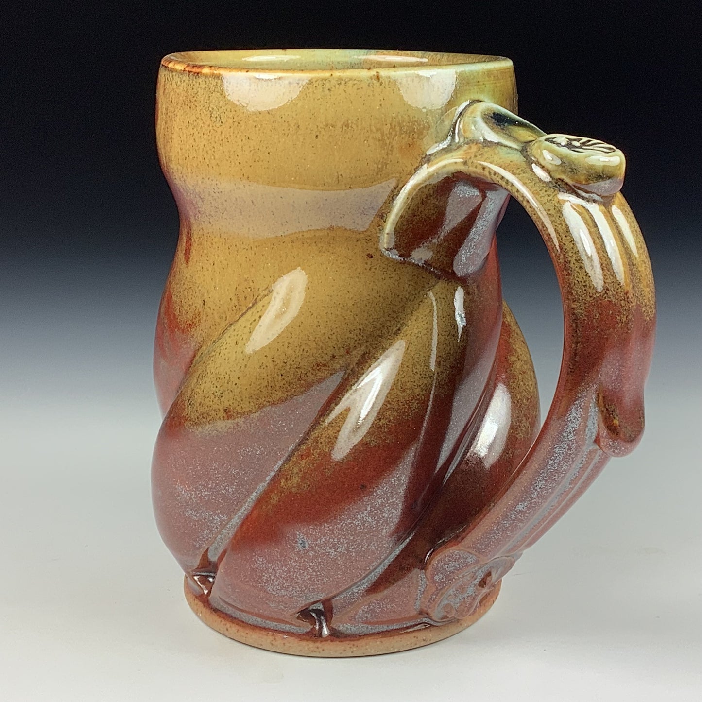 Handmade ceramic mugs stoneware coffee mugs pottery tea mugs stoneware drinkware - Iron red with white ash twisty mug 3770