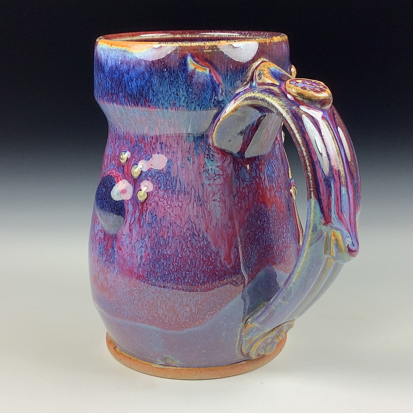 Handmade ceramic mugs stoneware coffee mugs pottery tea mugs stoneware drinkware - Purple red bamboo slip bump mug 3785