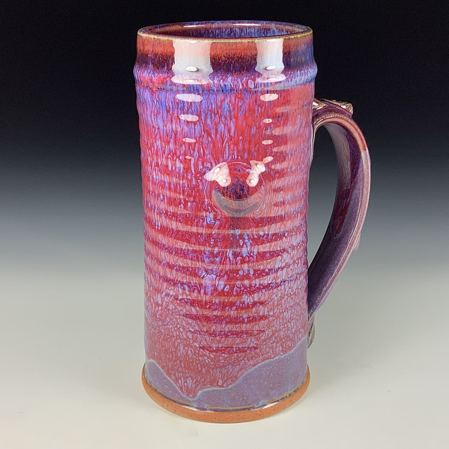 Large handmade pottery mugs rustic ceramic mugs extra large stoneware mugs oversized coffee mugs tea cup - Purple red wiggle slip-dotted bump - item 3725