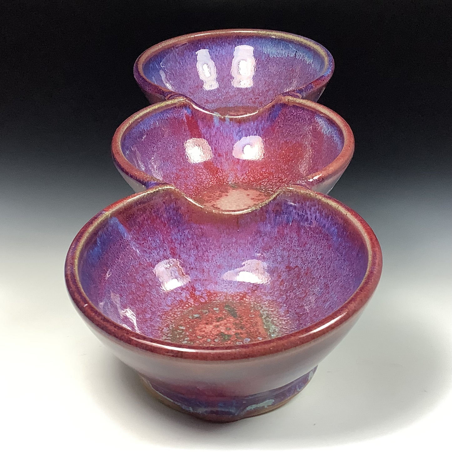 Handmade ceramic artisanal pottery bowls dinnerware stoneware serving bowls - Purple tri-bowl 3818