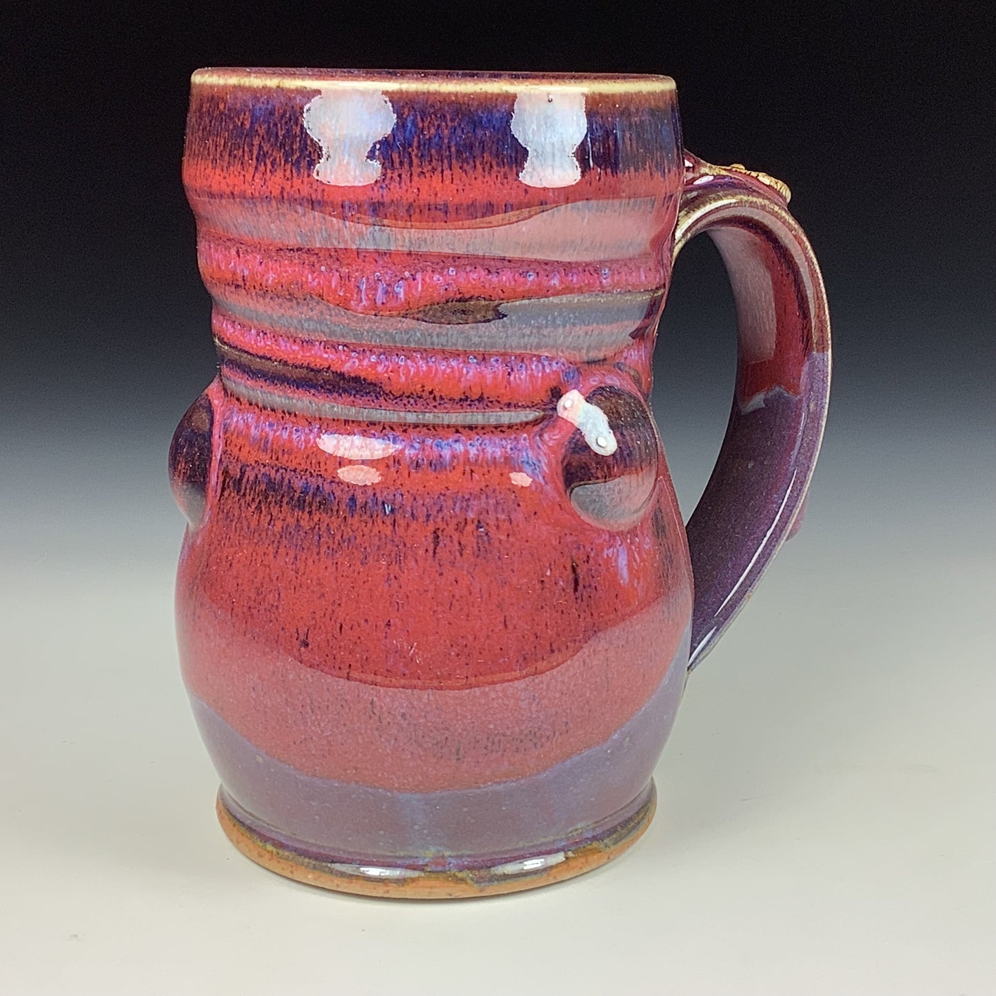 Handmade ceramic mugs stoneware coffee mugs pottery tea mugs stoneware drinkware - red purple bump mug 3635