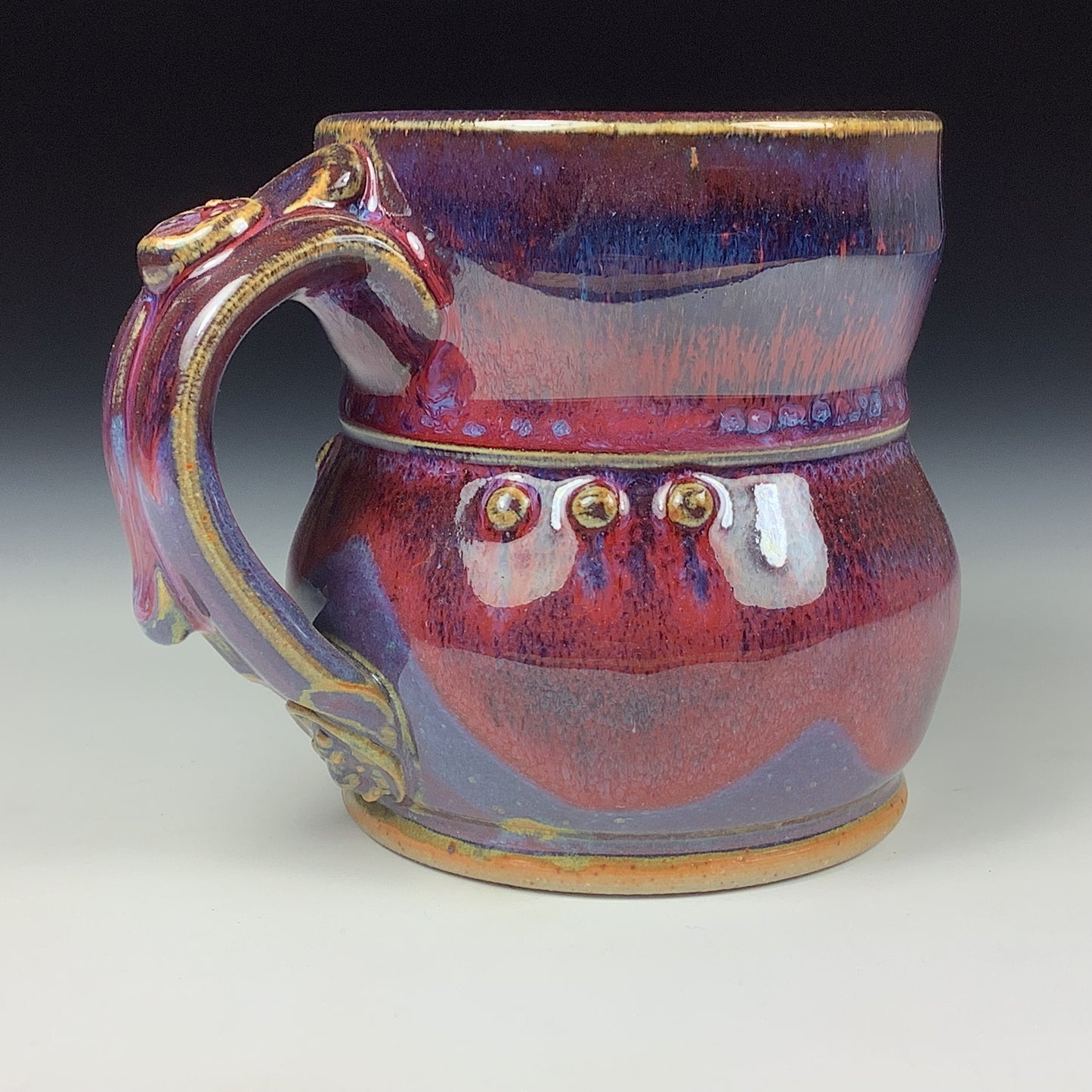 Handmade ceramic mugs stoneware coffee mugs pottery tea mugs stoneware drinkware - purple slip trail dot mug 3669