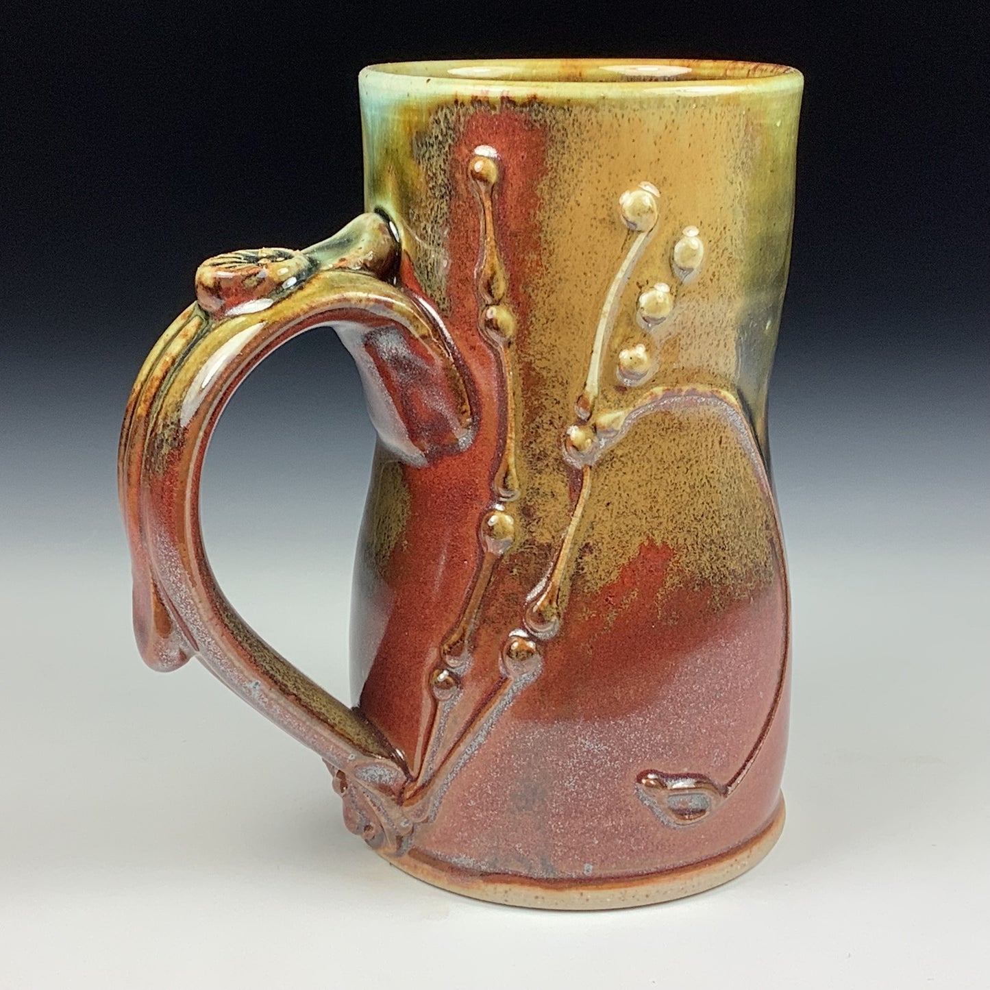 Handmade ceramic mugs stoneware coffee mugs pottery tea mugs stoneware drinkware - Iron red with white ash bamboo bump mug 3768