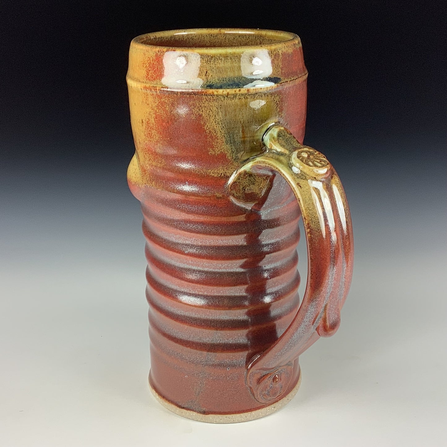 Large handmade pottery mugs rustic ceramic mugs extra large stoneware mugs oversized coffee mugs tea cup - Iron red with white ash wiggle slip-dotted bump - item 3722