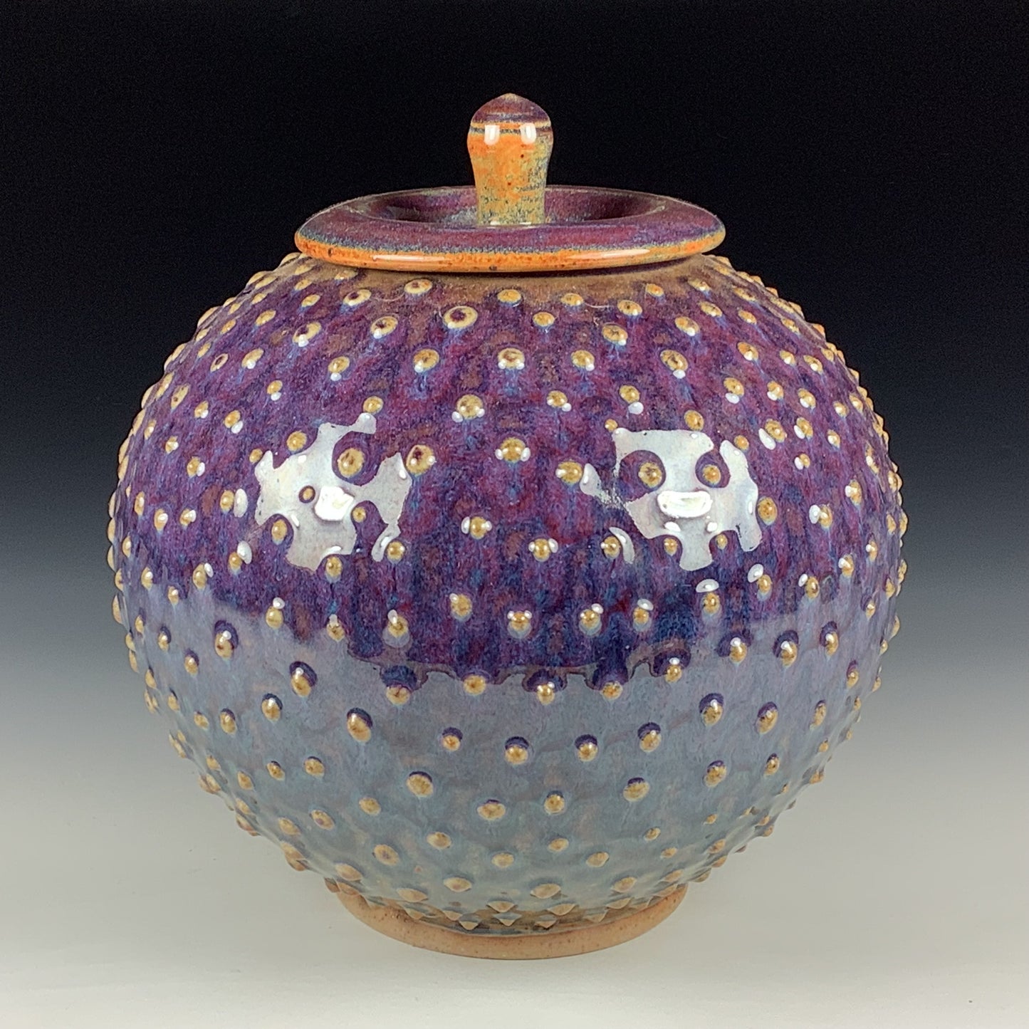 Handmade Ceramic Stoneware Pottery - Deep Purple Slip Dotted Orb Lidded Jar